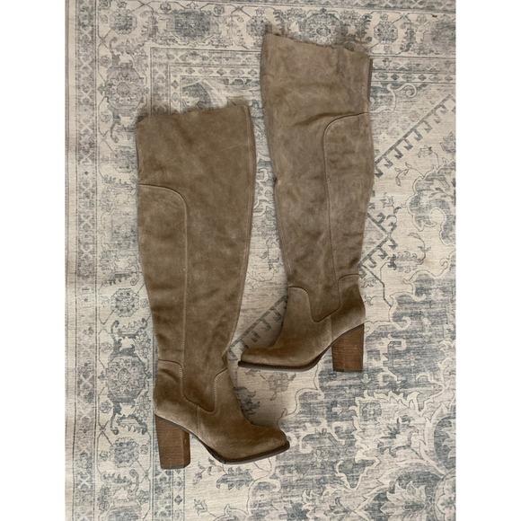 Kelsi Dagger Brooklyn Suede Over the Knee Boots Block Heel Size 8 WC Taupe - Picture 1 of 9